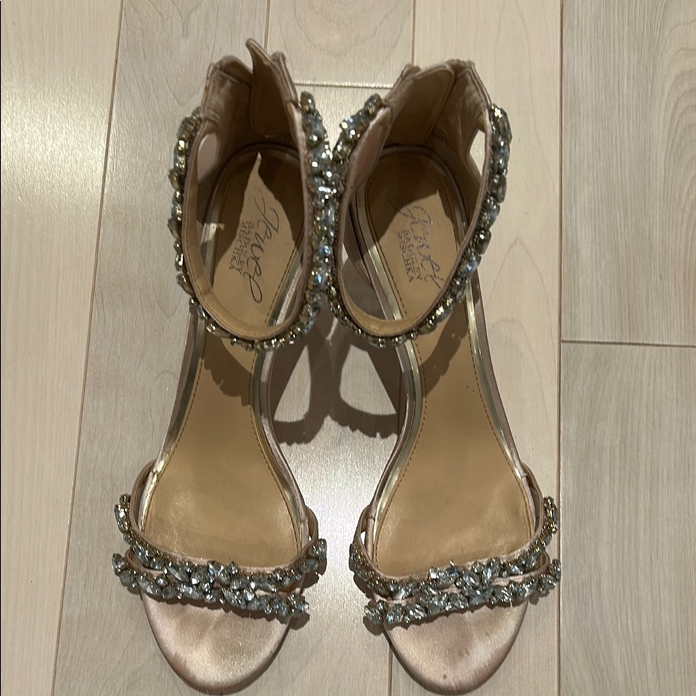 Badgley Mischka Silver Heels with Crystal Embellishments